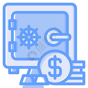 保险箱图标设计蓝色万柱金属财富现金代码金融密码商业银行安全插图图片