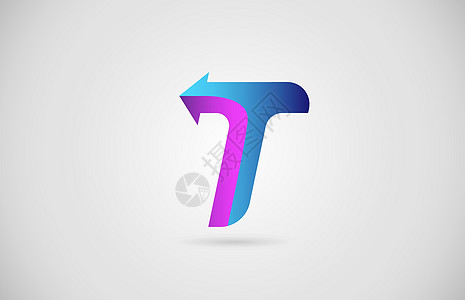 企业和公司的 T 箭头字母标志为蓝色和粉红色 具有渐变设计的企业品牌和刻字图标图片