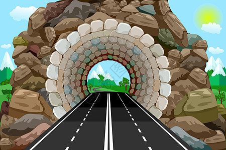 隧道出口处有高速公路和山脉 高速公路隧道路通道农村入口街道旅行卡通片高架运输安全立交桥图片
