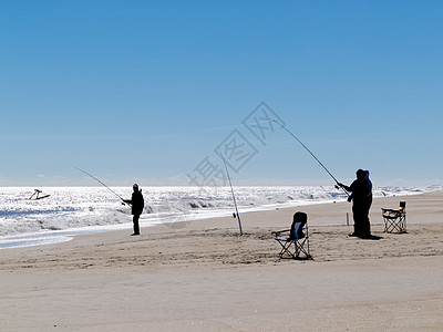 美国NC市外银行海滩 Surf Fish 渔捞背景图片
