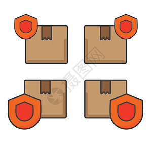 纸板箱图标 带有防护罩插图的硬纸板 平面矢量图标 可以使用图标设计元素货物船运贮存床单格式文档文件夹网络电脑安全图片