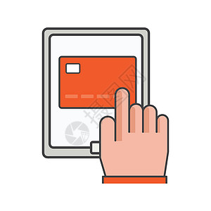 手指点击带有信用卡图标的智能手机 移动支付插图 平面矢量图标 可以使用图标设计元素图片