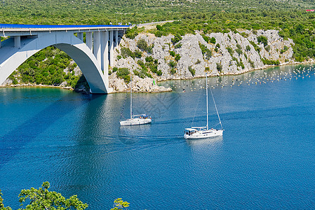 Sibenik桥和克罗卡河水道 克罗地亚夏季阳光明媚的日子渠道公园假期全景岩石蓝色晴天爬坡天空海岸图片