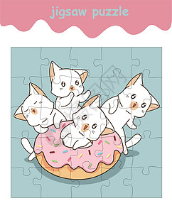 可爱猫咪与粉色甜甜圈的拼图游戏图片