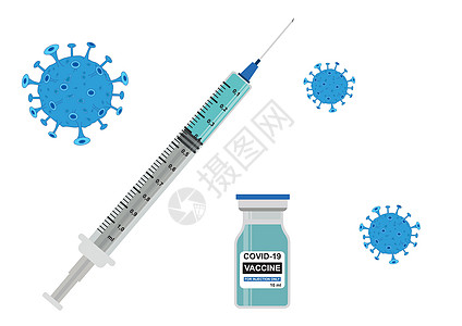 带瓶疫苗的矢量图解 停止冠状病毒 保护自己免受 Covid-1 侵害图片