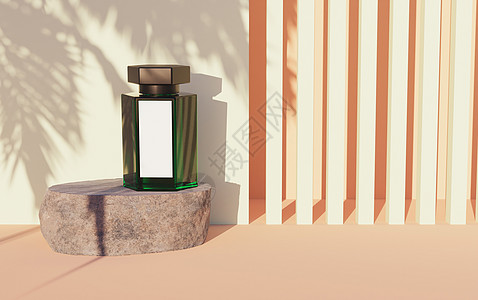 机油瓶贴模拟在岩石上贴白标签的绿色玻璃船背景