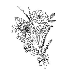 与弓的春天花束 孤立在白色背景上的涂鸦装饰矢量插花图片