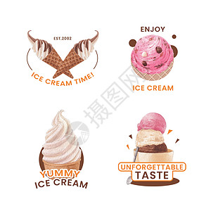 具有冰淇淋风味概念 水彩风格的标志设计产品小雨乳白色糖浆贴纸推广食物味道奶油巧克力图片