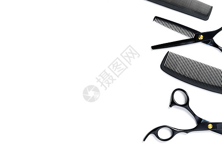 剪刀和理发服务梳子上的白色布局理发店工具发型剪辑小样成套框架沙龙创造力塑料图片