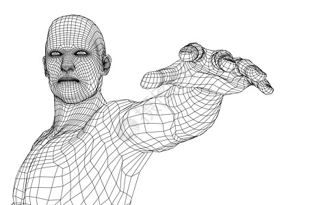 男人把他的手握在他面前 韦克托身体金属电脑解剖学男性运动框架互联网蓝图技术图片