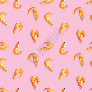 老虎虾 由孤立在粉红色背景上的大虾制成的无缝图案 海鲜虾无缝模式 海鲜图案营养宏观贝类熟食食物小吃饮食美食食品剥皮图片