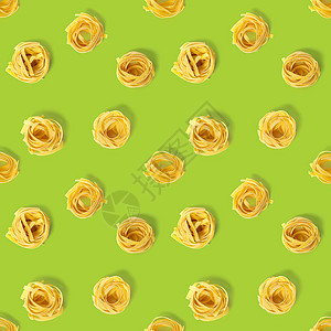 意大利面条的无缝模式 生意大利面宽面流行艺术背景 平躺 绿色隔离的意大利生巢意大利面宏观饮食图案烹饪美食小麦营养食物手工黄色图片