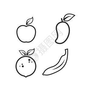 水果香蕉 苹果 橙子 芒果线图标矢量图设计图片