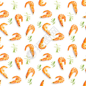 老虎虾 由孤立在白色背景上的大虾制成的无缝图案 海鲜虾无缝模式 海鲜图案粉色美食贝类食物营养小吃宏观熟食剥皮饮食图片