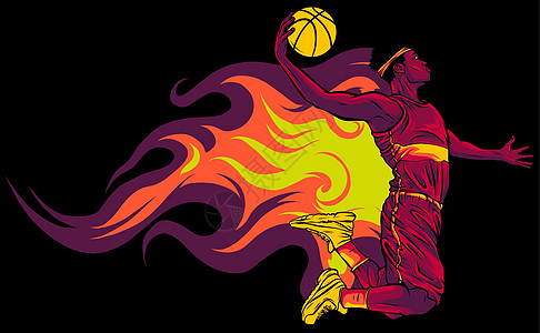 卡通篮球运动员正在用火焰运球数字插图篮子男性玩家姿势卡通片爆炸竞赛活动图片