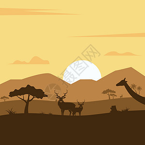 热带草原中的景观非洲 aminal 矢量图标插画设计模板图片