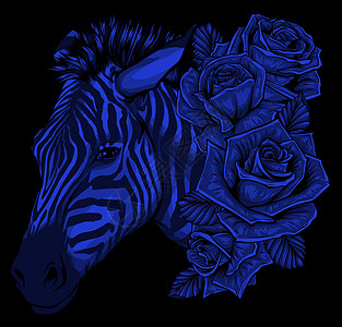矢量图和可爱的斑马与玫瑰材料带子动物群荒野插图哺乳动物推介会线条条纹雕刻图片