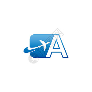 带有平面标志图标设计 vecto 的字母 A旅行航空公司插图商业假期喷射货物标识蓝色翅膀图片