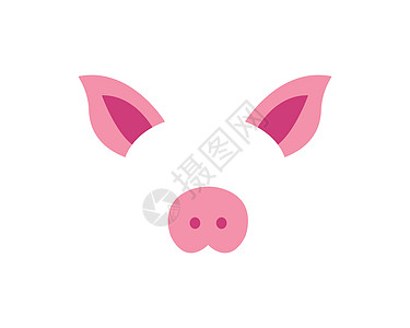 猪脸元素集 矢量图 动物角色的耳朵和鼻子 自拍照片的视频图表滤镜效果图片
