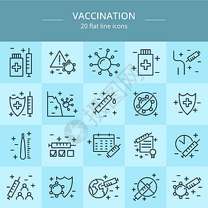 疫苗接种和免疫线图标集 收集资料麻疹注射物质预防感染疾病医院中风治疗流感图片