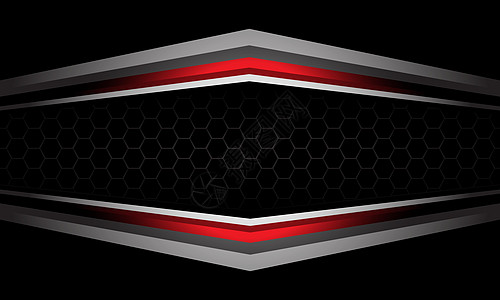 黑色背景上的抽象红银几何六边形网格图片