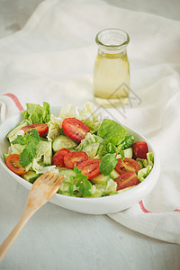 健康食品和饮食菜单 各种新鲜混合沙拉加番茄 黄瓜 洋葱蔬菜营养食物红色盘子胡椒图片