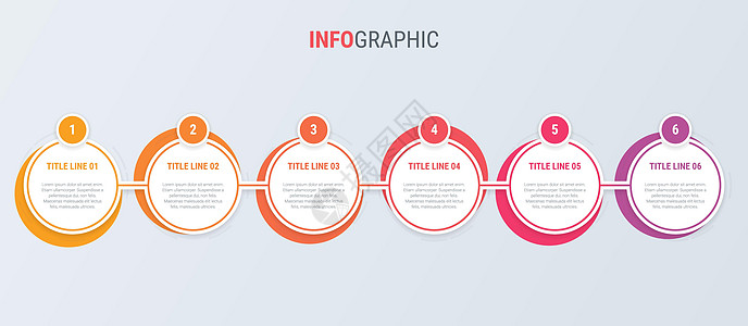 红色图表信息图表模板 具有 6 个选项的时间轴 业务的圆形工作流程 矢量设计图片