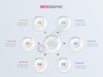 红色时间线图表设计矢量  6 步圆形工作流布局 矢量图时间线模板插图流动数据工作报告日程媒体社交网络通讯图片