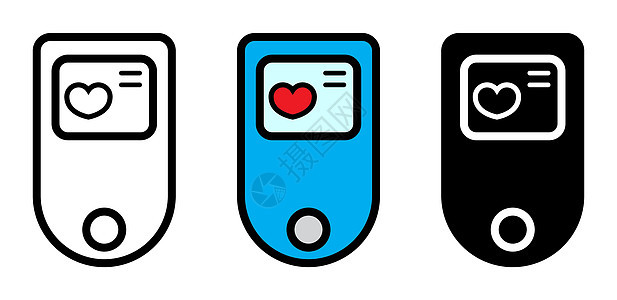 脉搏血氧计图标集 氧气测量医疗设备 在白色上孤立的矢量插图 医疗设备颜色符号轮廓和轮廓设计图片