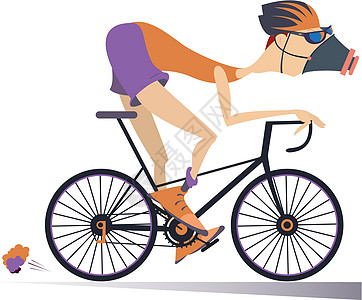 戴着防护面具的卡通人骑自行车制作图案图片
