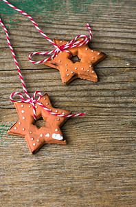 圣诞节饼干芳香乡村冰镇食物丝带装饰季节性礼物木头星星图片