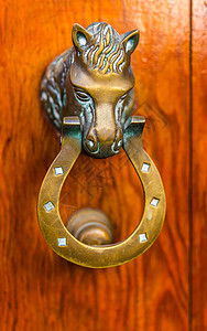 门有黄铜敲门 像一匹马的形状 漂亮的入屋入口青铜建筑学动物历史古董金属风格风化雕塑旅行图片