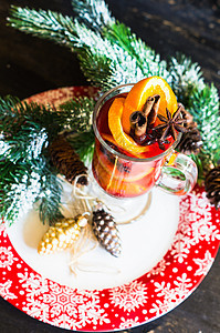 圣诞节时间酿红酒食物乡村八角围巾丝带芳香果味饮料玻璃香料图片