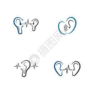 一套听力标志模板矢量 ico夹子艺术噪音医生波浪黑色耳朵白色心脏病学插图图片