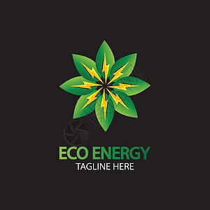 带有叶符号的生态能源矢量标志 带有闪光或雷声图形的绿色 自然和电力可再生 这个标志适用于技术回收有机力量标识创新商业环境植物插头图片