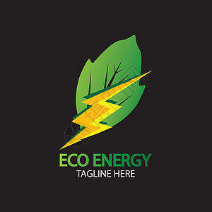带有叶符号的生态能源矢量标志 带有闪光或雷声图形的绿色 自然和电力可再生 这个标志适用于技术回收有机活力环境灯泡标识植物插头力量图片