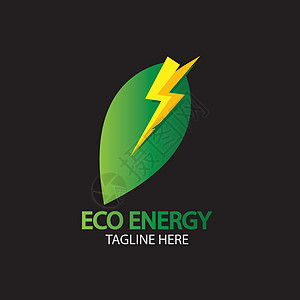 带有叶符号的生态能源矢量标志 带有闪光或雷声图形的绿色 自然和电力可再生 这个标志适用于技术回收有机植物商业灯泡创新生物标识创造图片