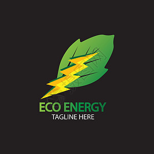 带有叶符号的生态能源矢量标志 带有闪光或雷声图形的绿色 自然和电力可再生 这个标志适用于技术回收有机力量插图植物灯泡商业环境创造图片