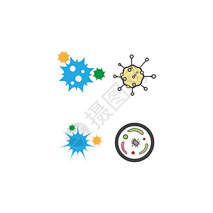 设置细菌标志模板矢量符号微生物学病菌生物学插图风险营养标识微生物流感生物图片