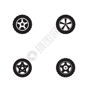 一套汽车车轮矢量图标设计车辆运输黑色插图驾驶橡皮标识机器圆形轮缘图片