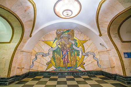 莫斯科地铁站内地运输民众旅行车站火车平台艺术都市建筑学观光图片