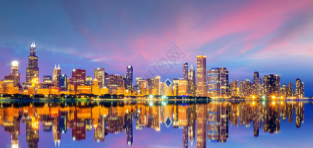美国市中心芝加哥天线城市风景办公室旅行摩天大楼日落市中心地标场景建筑景观天空图片