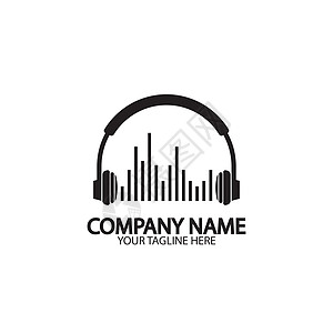 带麦克风和声波的耳机中心插图标识顾客音乐俱乐部求助推销帮助标签图片