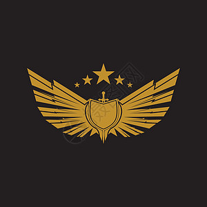 带盾牌矢量图标的金翅剑优胜者字母安全身份勋章公司翅膀防御字体桂冠图片