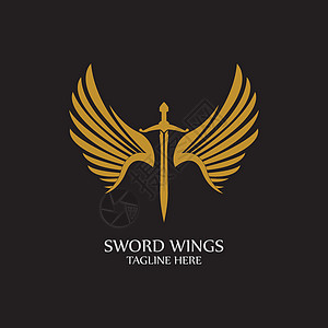 带翅膀的剑 黑色背景上的金色剑符号优胜者安全公司卡片插图标识防御商业字体勋章图片