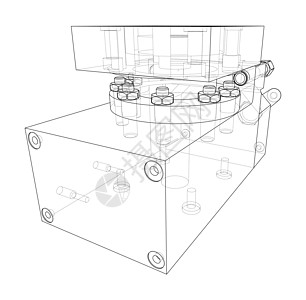 抽象行业对象概念 韦克托气缸圆柱工业螺丝插图草图制造业元素大纲加工图片