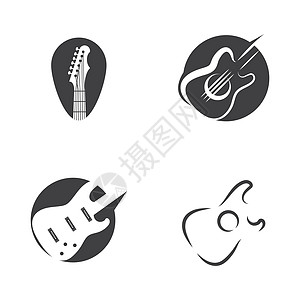 设置吉他波徽标模板矢量符号标识乐器艺术细绳岩石音乐旋律声学音乐会音乐家图片