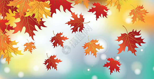 现实的秋季秋秋叶 背景与bokoh矢量金子季节晴天艺术框架阳光圆圈插图植物墙纸图片