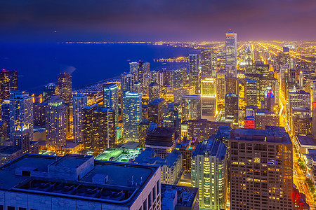 美国日落伊利诺伊州 市中心芝加哥天线场景城市摩天大楼蓝色天际全景建筑景观街道建筑学图片