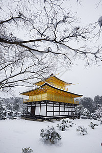 京角寺雪寺庙花园蓝色季节公园天空建筑学旅行金子地标图片